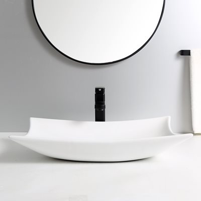 כיור רחצה מונח חרס מלבני רוחב 59 ס"מ ועומק 39.5 ס"מ צבע לבן מבריק דגם מיין