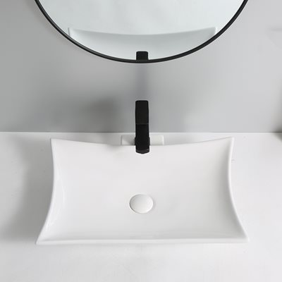 כיור רחצה מונח חרס מלבני רוחב 59 ס"מ ועומק 39.5 ס"מ צבע לבן מבריק דגם מיין