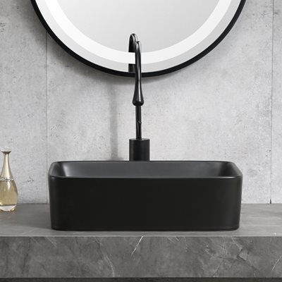 כיור רחצה מונח חרס מלבני רוחב 48 ס"מ ועומק 37 ס"מ צבע שחור מט דגם פנסילבניה