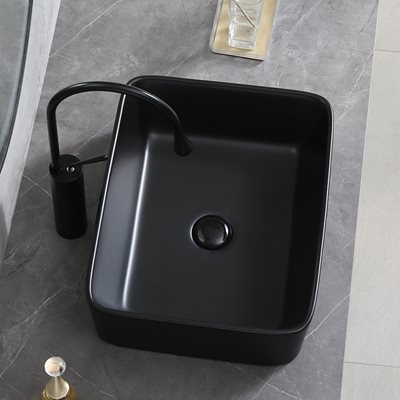 כיור רחצה מונח חרס מלבני רוחב 48 ס"מ ועומק 37 ס"מ צבע שחור מט דגם פנסילבניה