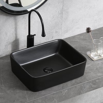 כיור רחצה מונח חרס מלבני רוחב 48 ס"מ ועומק 37 ס"מ צבע שחור מט דגם פנסילבניה