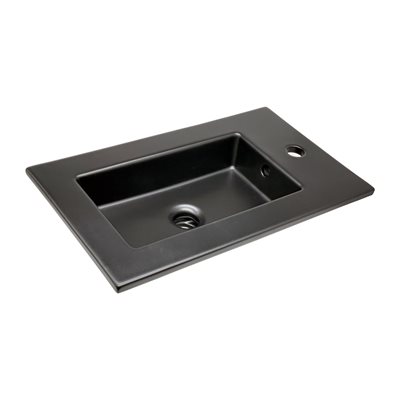 כיור משטח אינטגרלי חרס שחור מט רוחב 56 ס"מ ועומק 33 ס"מ דגם אליו 56*33