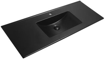 כיור משטח אינטגרלי חרס שחור מט רוחב 101 ס"מ ועומק 46 ס"מ דגם אפוליה 101*46