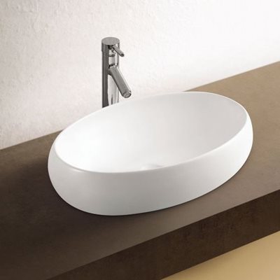 כיור רחצה מונח חרס אובלי רוחב 60 ס"מ ועומק 40 ס"מ צבע לבן מבריק דגם גנט