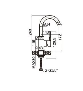 ברז רחצה עם פיה מסתובבת צבע ניקל מבריק דגם ZV0121CH