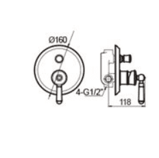 אינטרפוץ 4 דרך צבע שחור מט מקבלים ביחד חלק חיצוני ופנימי דגם AN0525K