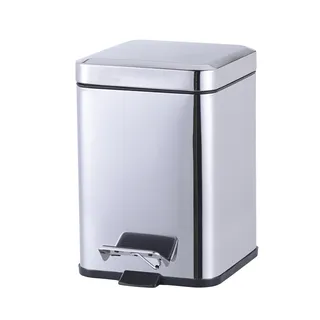 פח אשפה נירוסטה אל חלד מרובע 6 ליטר טריקה שקטה צבע ניקל מבריק דגם 6L200CH