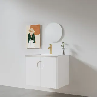 ארון אמבטיה תלוי לפי מידה רוחב עומק וצבע לפי בחירתך עם כיור משטח חרס שקוע דגם דנה