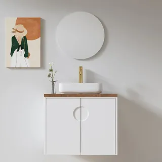 ארון אמבטיה תלוי לפי מידה רוחב עומק וצבע לפי בחירתך עם משטח עץ מלא להנחת כיור מונח דגם דריס