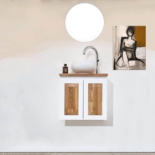 ארון אמבטיה תלוי לפי מידה רוחב עומק וצבע לפי בחירתך עם משטח עץ מלא להנחת כיור מונח דגם ליטא W