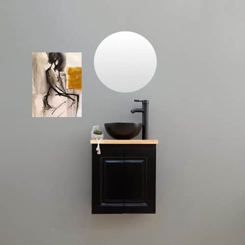 ארון אמבטיה תלוי לפי מידה רוחב עומק וצבע לפי בחירתך עם משטח עץ מלא להנחת כיור מונח דגם רומיו W