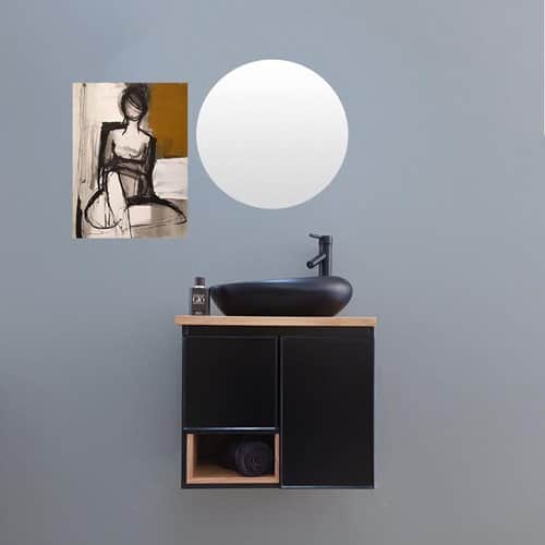 ארון אמבטיה תלוי לפי מידה רוחב עומק וצבע לפי בחירתך עם משטח עץ מלא להנחת כיור מונח דגם זוק W