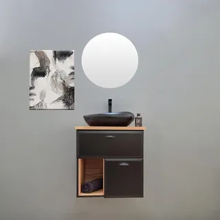 ארון אמבטיה תלוי לפי מידה רוחב עומק וצבע לפי בחירתך עם משטח עץ מלא להנחת כיור מונח דגם גפני W