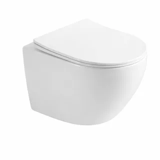 אסלה תלויה מעוגלת אורך 53.5 ס"מ צבע לבן מבריק עם שטיפת Tornado ומושב קשיח טריקה שקטה ונשלף דגם קראטיה