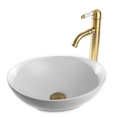 כיור רחצה מונח חרס אובלי רוחב 41 ס"מ ועומק 33 ס"מ צבע לבן מבריק דגם אומסק