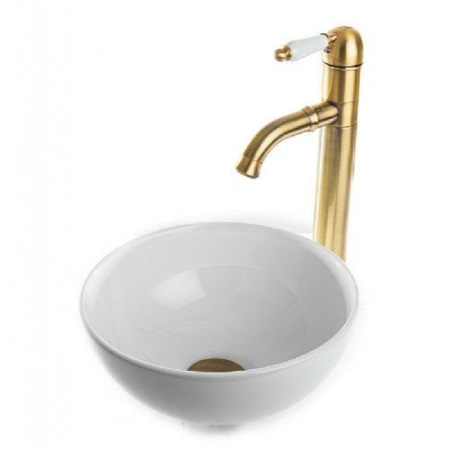 כיור רחצה מונח חרס עגול קוטר 28 ס"מ צבע לבן מבריק דגם סביליה