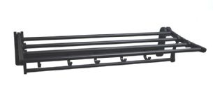 מדף בית מלון מתקפל לתליה עשוי מחומר נירוסטה אל חלד באורך 59 ס"מ ומגיע עם 5 קולבים צבע שחור מט דגם 5484