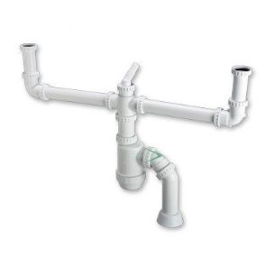 סיפון כפול 2" לכיור מטבח אמריקאי כפול עם הכנה למדיח דגם חוליות 62750060