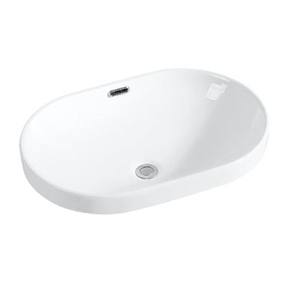 כיור חרס לרחצה חצי שקוע אובלי רוחב 61 ס"מ עומק 40 ס"מ לבן מבריק דגם פדובה