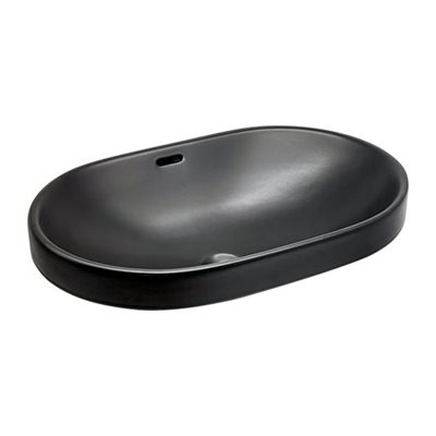 כיור חרס לרחצה חצי שקוע אובלי רוחב 61 ס"מ עומק 40 ס"מ שחור מט דגם קטניה