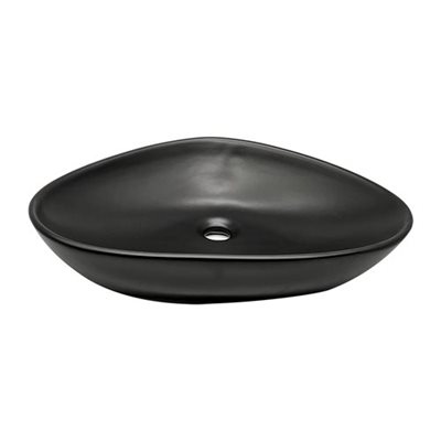 כיור רחצה מונח חרס אובלי משולש רוחב 59 ס"מ ועומק 39 ס"מ צבע שחור מט דגם קמפי