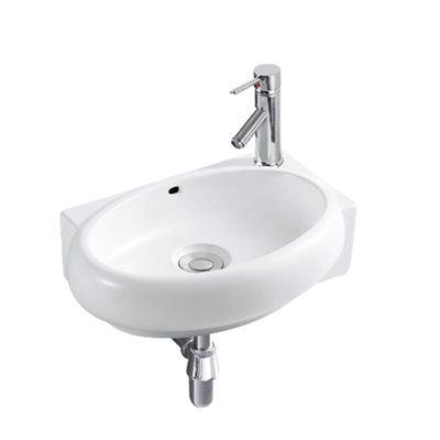 כיור רחצה מעוגל תלוי רוחב 42 ס"מ עומק 27 ס"מ צבע לבן מבריק דגם אמינס