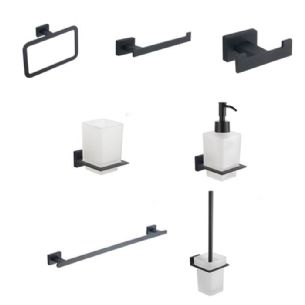 סט אביזרי אמבטיה 7 חלקים Netro עשויים מחומר Brass אל חלד למקלחת שחור מט דגם 555B