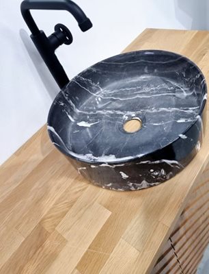 כיור רחצה מונח חרס עגול קוטר 36 ס"מ צבע שיש אפור כהה מבריק דגם OCB020