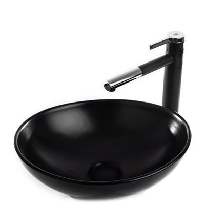 כיור רחצה מונח חרס אובלי רוחב 41 ס"מ ועומק 33 ס"מ צבע שחור מט דגם קונטיקיט