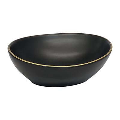 כיור רחצה מונח חרס אובלי רוחב 41 ס"מ ועומק 33 ס"מ צבע שחור מט עם פס זהב מט דגם נהר