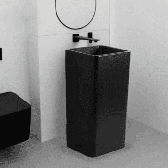 כיור רחצה חרס עומד מרובע רצפתי רוחב 41 ס"מ עומק 40 ס"מ גובה 84 ס"מ שחור מט ללא חור לברז דגם ציאן