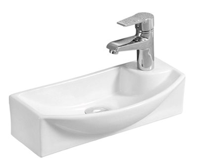 כיור רחצה מלבני ניתן להשתמש ככיור מונח או ככיור תלוי רוחב 46.5 ס"מ ועומק 22.5 ס"מ צבע לבן מבריק דגם בורוטה