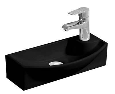 כיור רחצה מלבני ניתן להשתמש ככיור מונח או ככיור תלוי רוחב 46.5 ס"מ ועומק 22.5 ס"מ צבע שחור מט דגם פולה