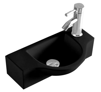 כיור רחצה מלבני ניתן להשתמש ככיור מונח או ככיור תלוי רוחב 44.5 ס"מ ועומק 26 ס"מ צבע שחור מט דגם בלפי