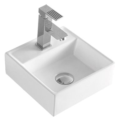 כיור רחצה מלבני ניתן להשתמש ככיור מונח או ככיור תלוי רוחב 28.5 ס"מ ועומק 28.5 ס"מ צבע לבן מבריק דגם אולנה