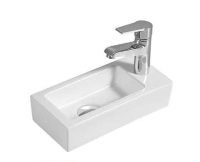 כיור רחצה מלבני ניתן להשתמש ככיור מונח או ככיור תלוי רוחב 36 ס"מ ועומק 18 ס"מ צבע לבן מבריק דגם מרסיי