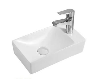 כיור רחצה מלבני ניתן להשתמש ככיור מונח או ככיור תלוי רוחב 38 ס"מ ועומק 22 ס"מ צבע לבן מבריק דגם גנו