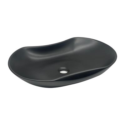 כיור רחצה מונח חרס אובלי רוחב 66 ס"מ ועומק 41 ס"מ צבע שחור מט דגם חוף
