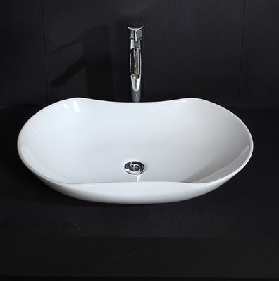 כיור רחצה מונח חרס אובלי רוחב 66 ס"מ ועומק 41 ס"מ צבע לבן מבריק דגם טקסס