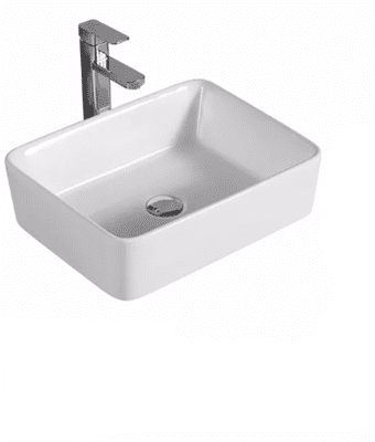 כיור רחצה מונח חרס מלבני רוחב 48 ס"מ ועומק 37 ס"מ צבע לבן מבריק דגם ריבולי