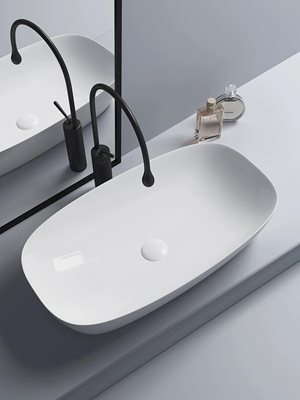 כיור רחצה מונח חרס מלבני רוחב 60 ס"מ ועומק 39 ס"מ צבע לבן מבריק דגם סאטו