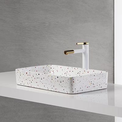 כיור רחצה מונח חרס מלבני רוחב 60 ס"מ ועומק 35 ס"מ צבע טרצו דגם גלאט