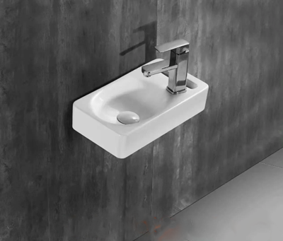 כיור רחצה מלבני תלוי רוחב 39.5 ס"מ ועומק 22 ס"מ צבע לבן מבריק דגם טילאנה