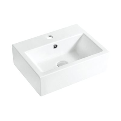 כיור רחצה מלבני ניתן להשתמש ככיור מונח או ככיור תלוי רוחב 51 ס"מ ועומק 43.5 ס"מ צבע לבן מבריק דגם בוסטון