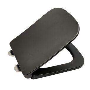 מושב אסלה UF קשיח מלבני "KDB" שחור מט עומק 42 ס"מ רוחב 35 ס"מ טריקה שקטה נשלף מתאים לאסלה תלויה שלנו (לונדון) או במקום מושב ישן באותה מידה