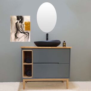 ארון אמבטיה עומד לפי מידה רוחב עומק וצבע לפי בחירתך עם משטח עץ מלא להנחת כיור מונח דגם בריק