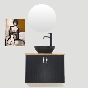 ארון אמבטיה תלוי לפי מידה רוחב עומק וצבע לפי בחירתך עם משטח עץ מלא להנחת כיור מונח דגם קרמל