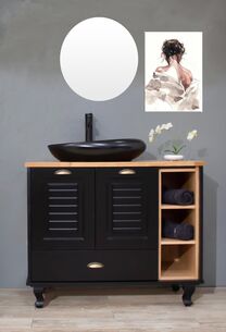 ארון אמבטיה עומד לפי מידה רוחב עומק וצבע לפי בחירתך עם משטח עץ מלא להנחת כיור מונח דגם ספיישל