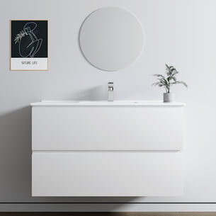 ארון אמבטיה תלוי רוחב 60, 80, 100 ס"מ בעומק 46 ס"מ צבע לבן או שחור מט לבחירתך עם כיור משטח חרס שקוע דגם פניקס W