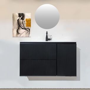 ארון אמבטיה תלוי לפי מידה רוחב עומק וצבע לפי בחירתך עם כיור משטח חרס שקוע דגם פוקס